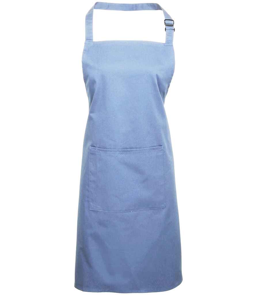 Premier 'Colours' Bib Apron with Pocket in ONE Mid Blue by Premier — Custom branded clothing by Print Press, featuring premium embroidery produced in our specialist print lab in the UK.
