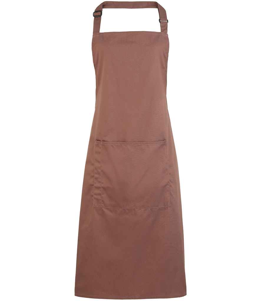 Premier 'Colours' Bib Apron with Pocket in ONE Mocha by Premier — Custom branded clothing by Print Press, featuring premium embroidery produced in our specialist print lab in the UK.