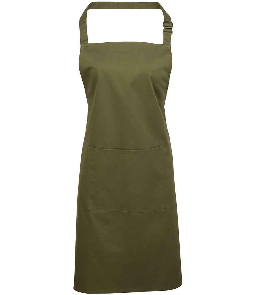 Premier 'Colours' Bib Apron with Pocket in ONE Olive Green by Premier — Custom branded clothing by Print Press, featuring premium embroidery produced in our specialist print lab in the UK.