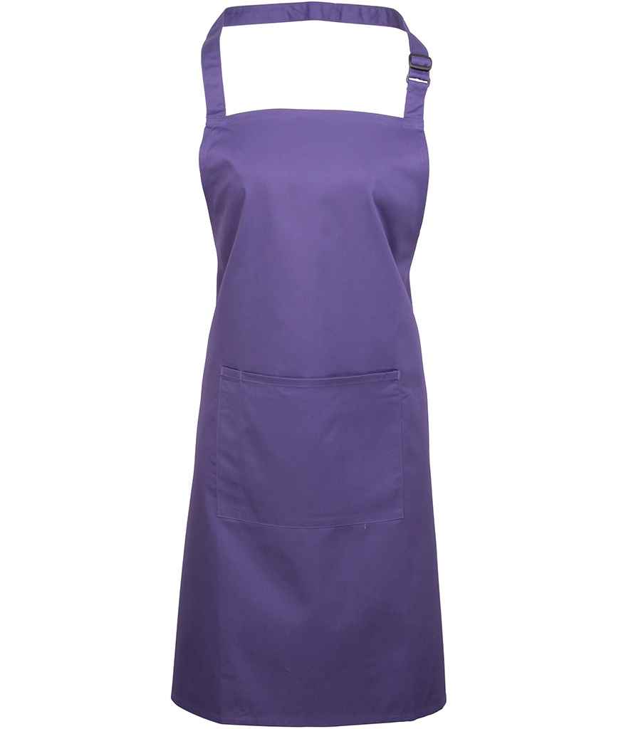Premier 'Colours' Bib Apron with Pocket in ONE Purple by Premier — Custom branded clothing by Print Press, featuring premium embroidery produced in our specialist print lab in the UK.