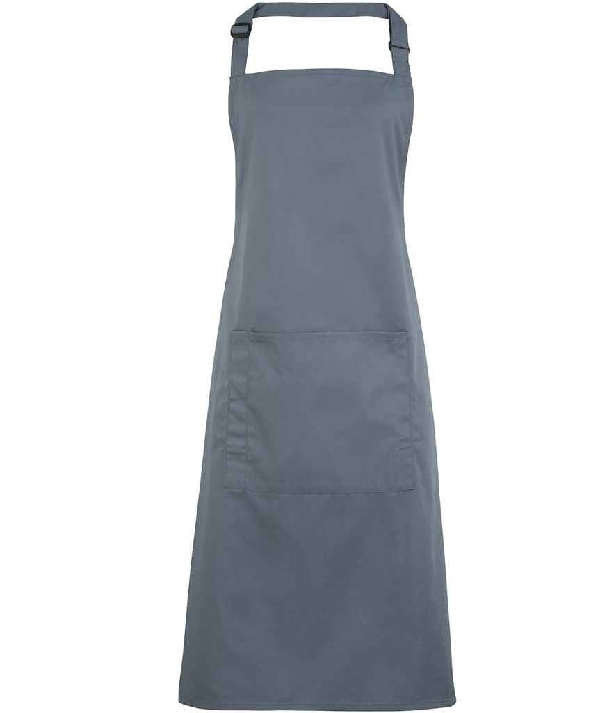 Premier 'Colours' Bib Apron with Pocket in ONE Steel by Premier — Custom branded clothing by Print Press, featuring premium embroidery produced in our specialist print lab in the UK.