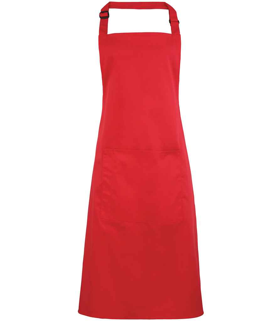 Premier 'Colours' Bib Apron with Pocket in ONE Strawberry Red by Premier — Custom branded clothing by Print Press, featuring premium embroidery produced in our specialist print lab in the UK.