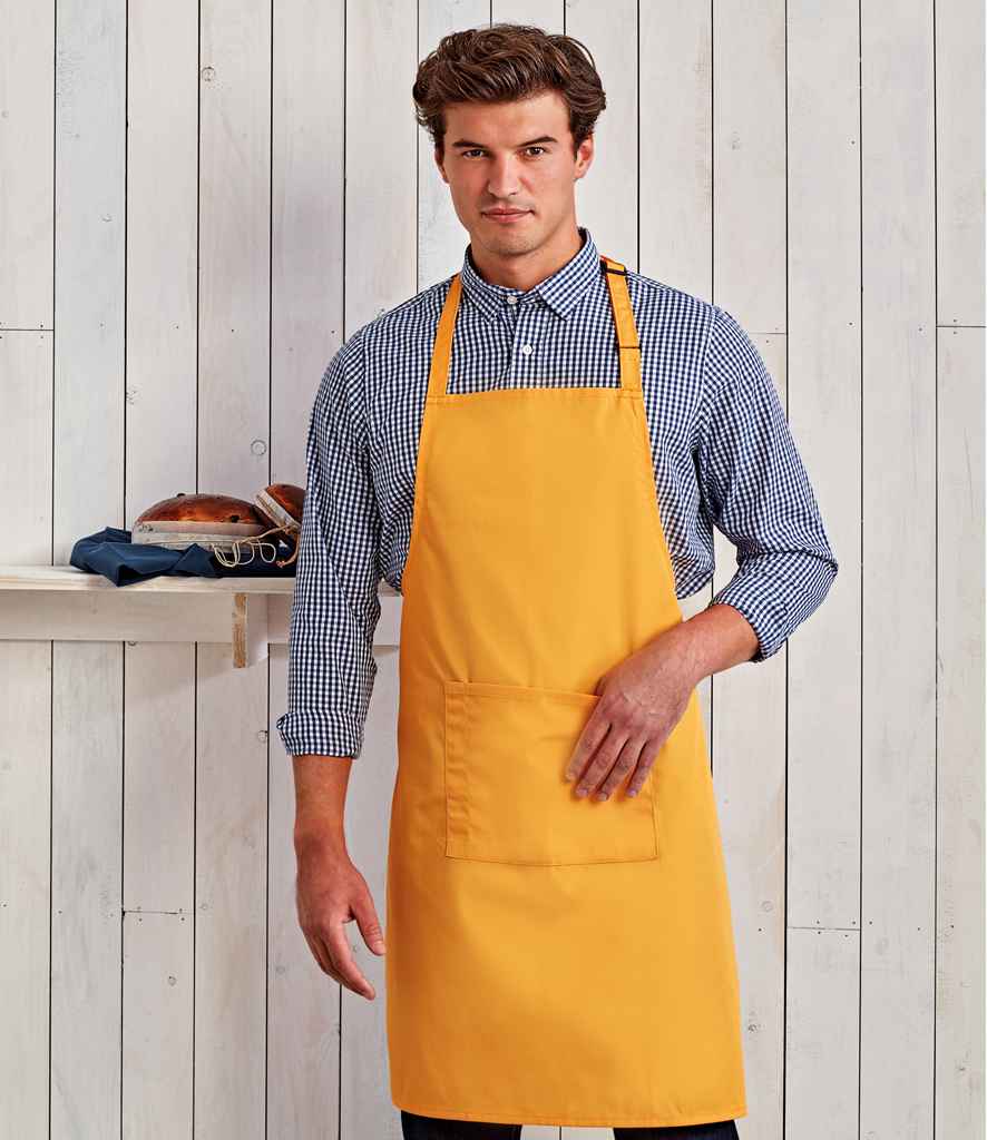 Premier 'Colours' Bib Apron with Pocket in ONE Sunflower by Premier — Custom branded clothing by Print Press, featuring premium embroidery produced in our specialist print lab in the UK.