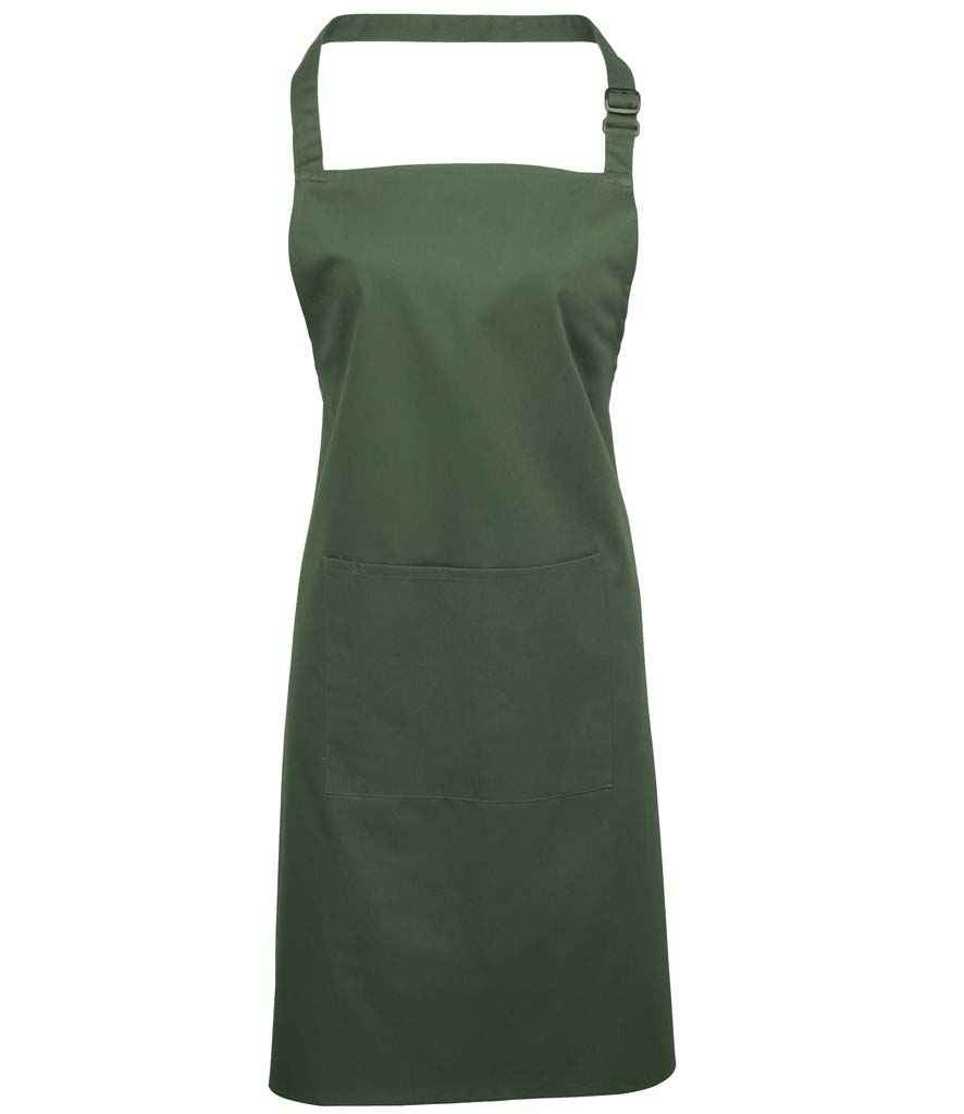 Premier 'Colours' Bib Apron with Pocket in ONE Moss by Premier — Custom branded clothing by Print Press, featuring premium embroidery produced in our specialist print lab in the UK.