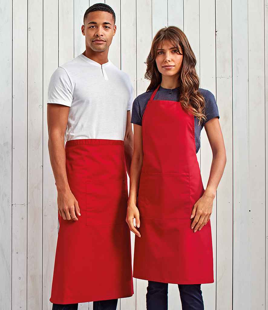 Premier 'Colours' Bar Apron in ONE Red by Premier — Custom branded clothing by Print Press, featuring premium embroidery produced in our specialist print lab in the UK.