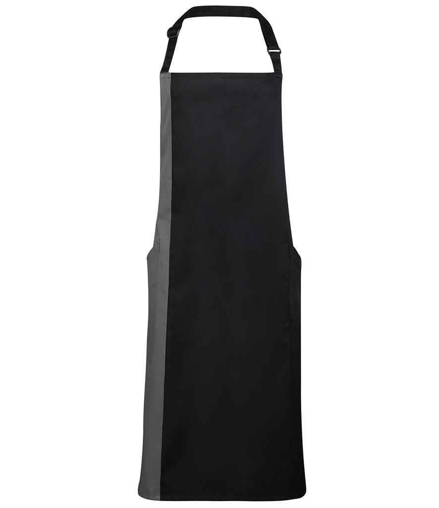 Premier Contrast Bib Apron in ONE Black Dark Grey by Premier — Custom branded clothing by Print Press, featuring premium embroidery produced in our specialist print lab in the UK.
