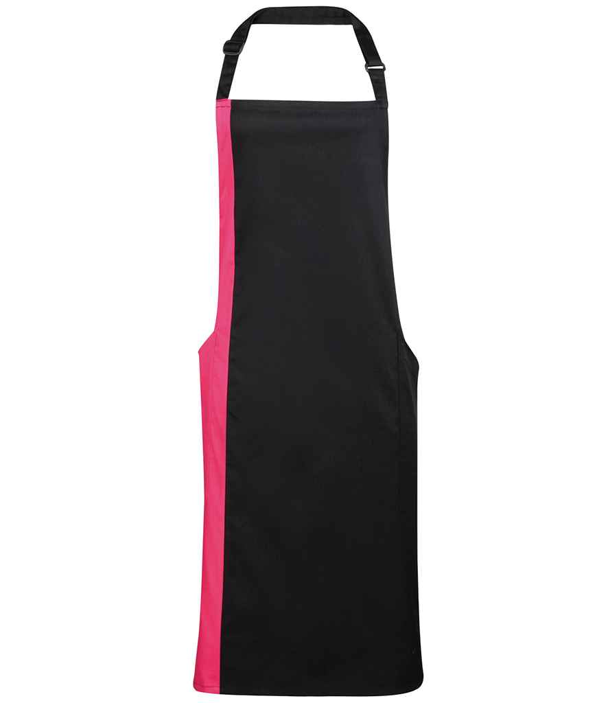 Premier Contrast Bib Apron in ONE Black Hot Pink by Premier — Custom branded clothing by Print Press, featuring premium embroidery produced in our specialist print lab in the UK.
