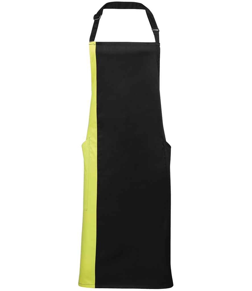 Premier Contrast Bib Apron in ONE Black Lime Green by Premier — Custom branded clothing by Print Press, featuring premium embroidery produced in our specialist print lab in the UK.