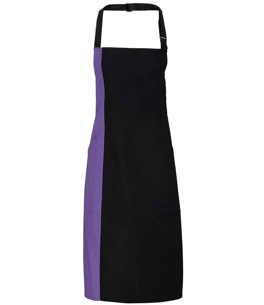 Premier Contrast Bib Apron in ONE Black Purple by Premier — Custom branded clothing by Print Press, featuring premium embroidery produced in our specialist print lab in the UK.