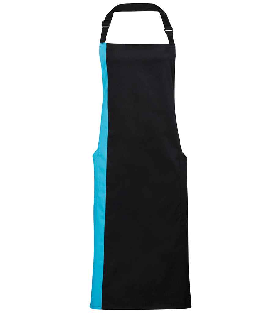 Premier Contrast Bib Apron in ONE Black Turquoise Blue by Premier — Custom branded clothing by Print Press, featuring premium embroidery produced in our specialist print lab in the UK.