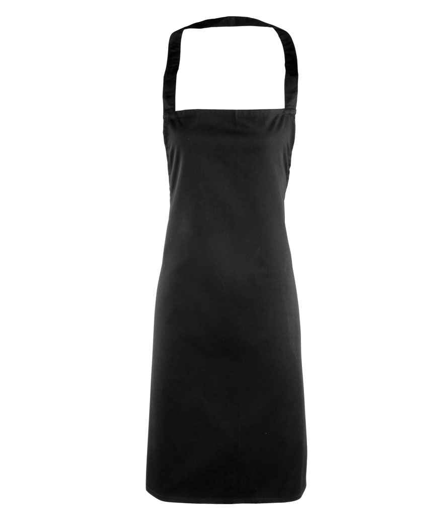 Premier Essential Bib Apron in ONE Black by Premier — Custom branded clothing by Print Press, featuring premium embroidery produced in our specialist print lab in the UK.