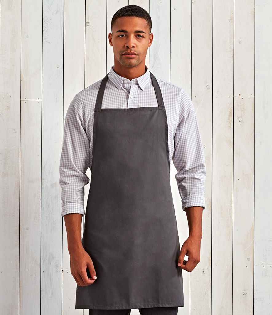 Premier Essential Bib Apron in ONE Dark Grey by Premier — Custom branded clothing by Print Press, featuring premium embroidery produced in our specialist print lab in the UK.