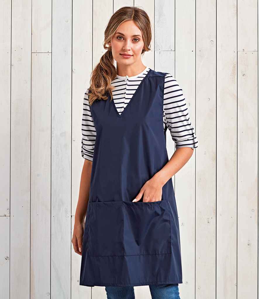Premier Waterproof Wrap Around Tunic Apron in Navy by Premier — Custom branded clothing by Print Press, featuring premium embroidery produced in our specialist print lab in the UK.