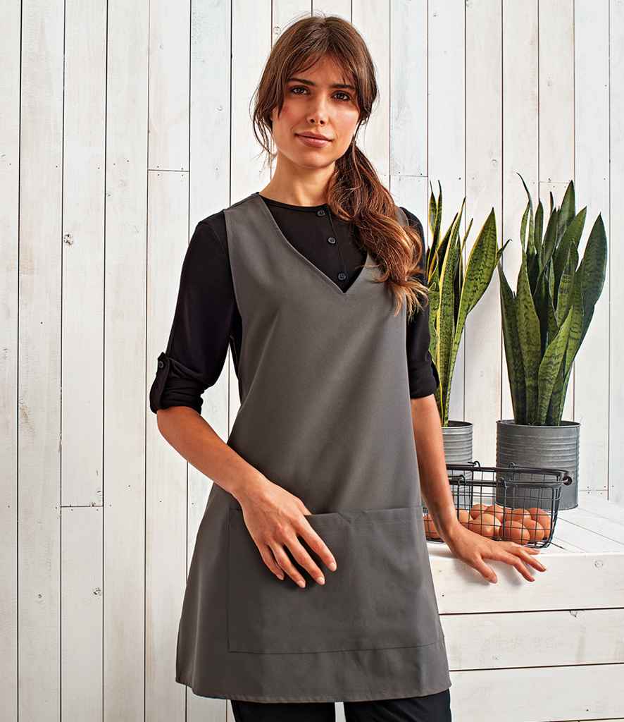Premier Wrap Around Tunic Apron in Dark Grey by Premier — Custom branded clothing by Print Press, featuring premium embroidery produced in our specialist print lab in the UK.