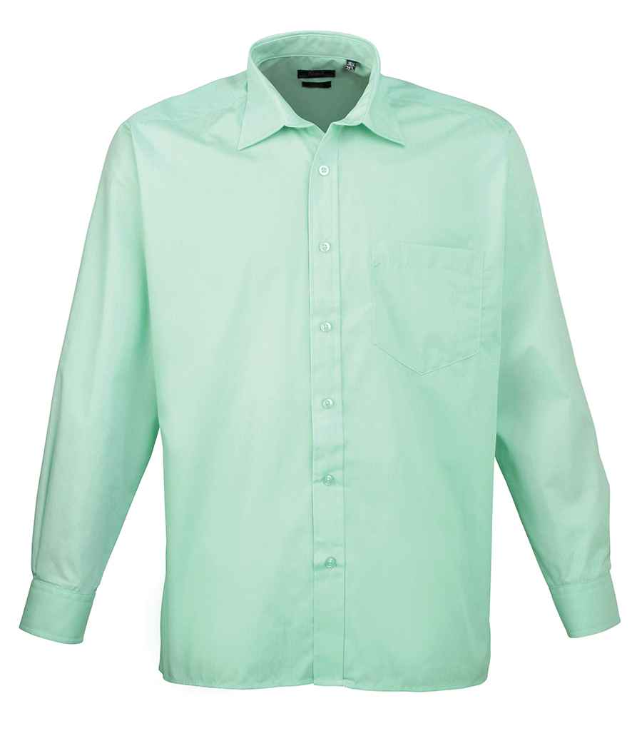 Premier Long Sleeve Poplin Shirt - (4th Colours) in Aqua by Premier — Custom branded clothing by Print Press, featuring premium embroidery produced in our specialist print lab in the UK.