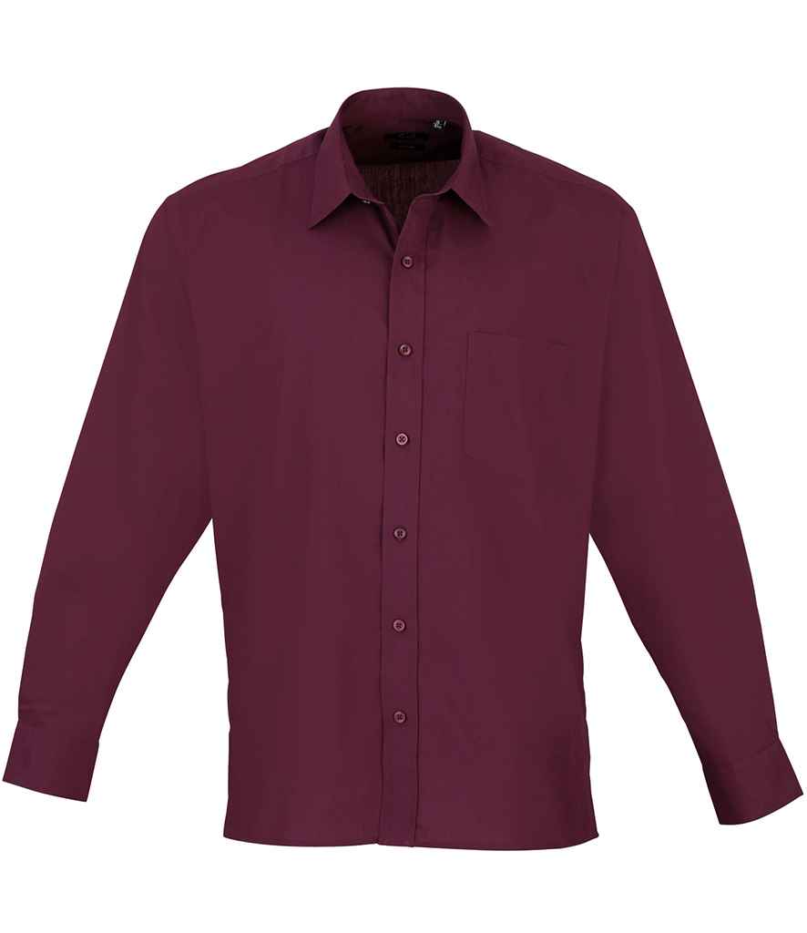 Premier Long Sleeve Poplin Shirt - (4th Colours) in Aubergine by Premier — Custom branded clothing by Print Press, featuring premium embroidery produced in our specialist print lab in the UK.