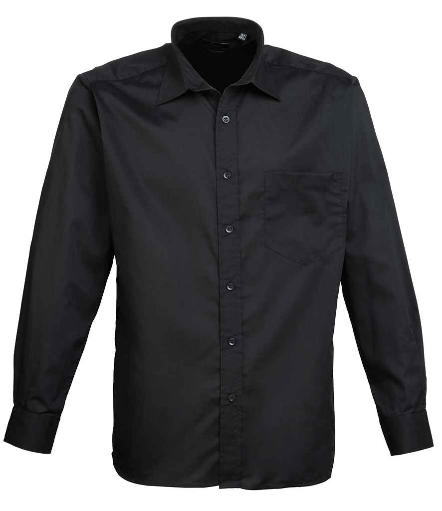 Premier Long Sleeve Poplin Shirt - (4th Colours) in Black by Premier — Custom branded clothing by Print Press, featuring premium embroidery produced in our specialist print lab in the UK.