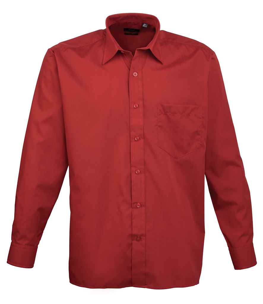 Premier Long Sleeve Poplin Shirt - (3rd Colours) in Burgundy by Premier — Custom branded clothing by Print Press, featuring premium embroidery produced in our specialist print lab in the UK.