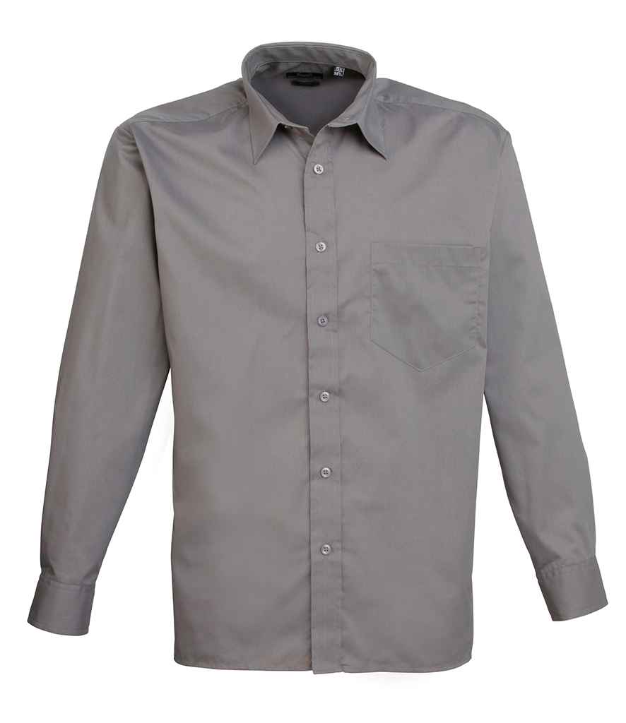Premier Long Sleeve Poplin Shirt - (3rd Colours) in Dark Grey by Premier — Custom branded clothing by Print Press, featuring premium embroidery produced in our specialist print lab in the UK.