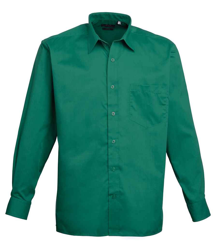 Premier Long Sleeve Poplin Shirt - (3rd Colours) in Emerald by Premier — Custom branded clothing by Print Press, featuring premium embroidery produced in our specialist print lab in the UK.