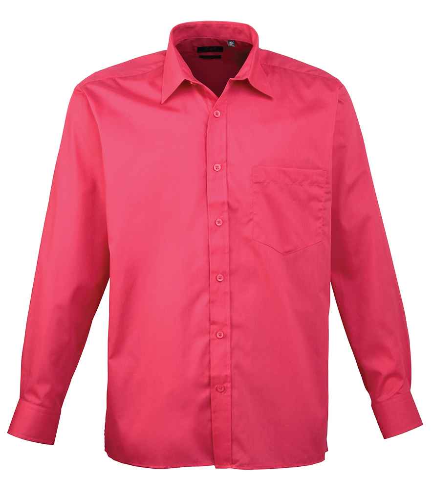 Premier Long Sleeve Poplin Shirt - (3rd Colours) in Hot Pink by Premier — Custom branded clothing by Print Press, featuring premium embroidery produced in our specialist print lab in the UK.