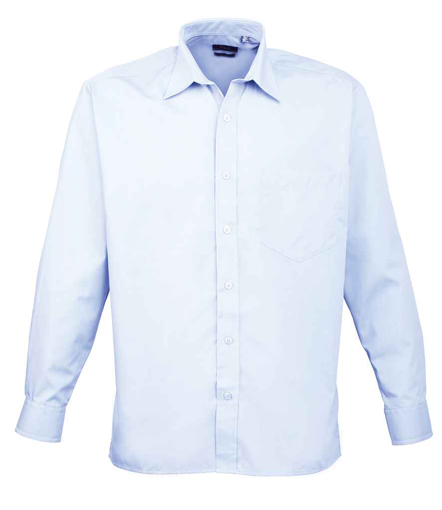 Premier Long Sleeve Poplin Shirt - (3rd Colours) in Light Blue by Premier — Custom branded clothing by Print Press, featuring premium embroidery produced in our specialist print lab in the UK.