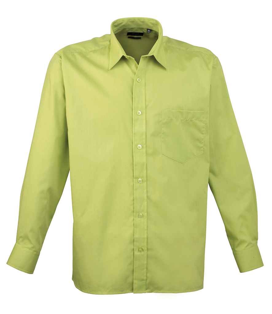 Premier Long Sleeve Poplin Shirt - (2nd Colours) in Lime Green by Premier — Custom branded clothing by Print Press, featuring premium embroidery produced in our specialist print lab in the UK.