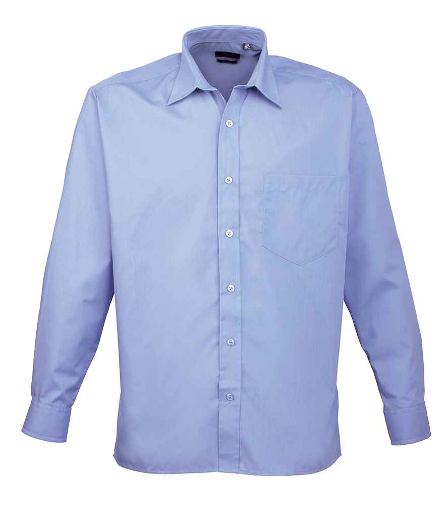 Premier Long Sleeve Poplin Shirt - (2nd Colours) in Mid Blue by Premier — Custom branded clothing by Print Press, featuring premium embroidery produced in our specialist print lab in the UK.