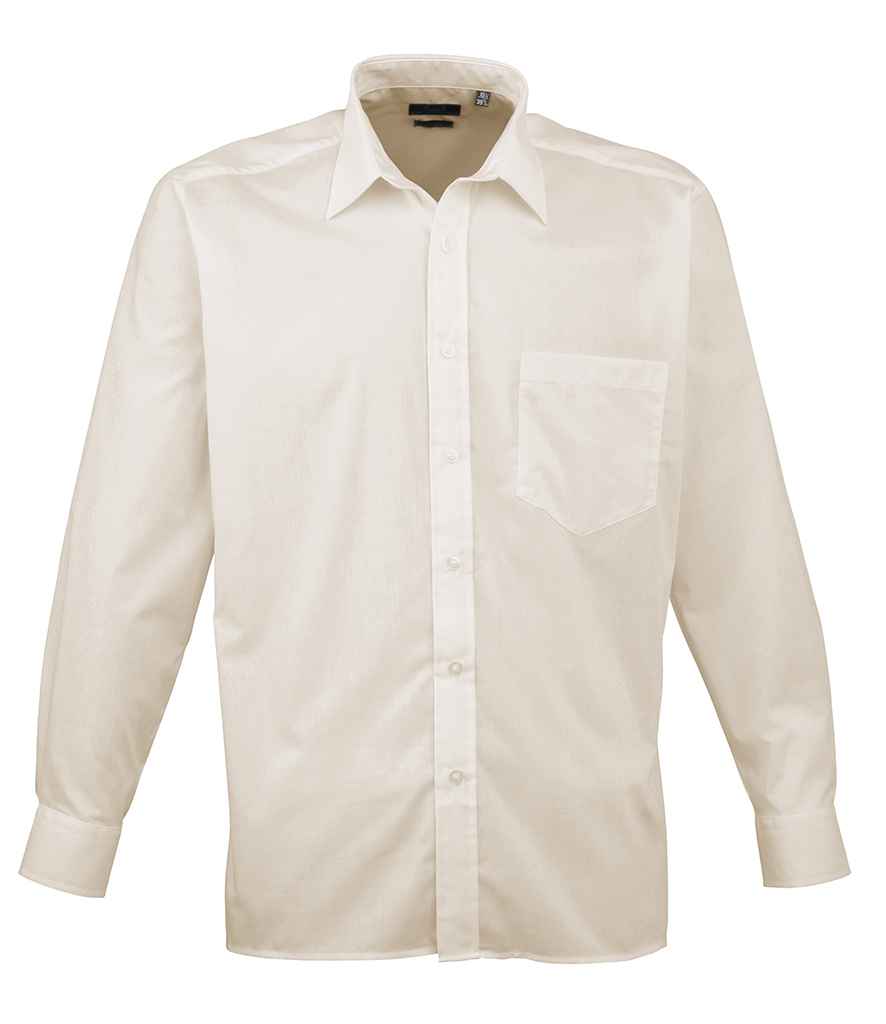 Premier Long Sleeve Poplin Shirt - (2nd Colours) in Natural by Premier — Custom branded clothing by Print Press, featuring premium embroidery produced in our specialist print lab in the UK.
