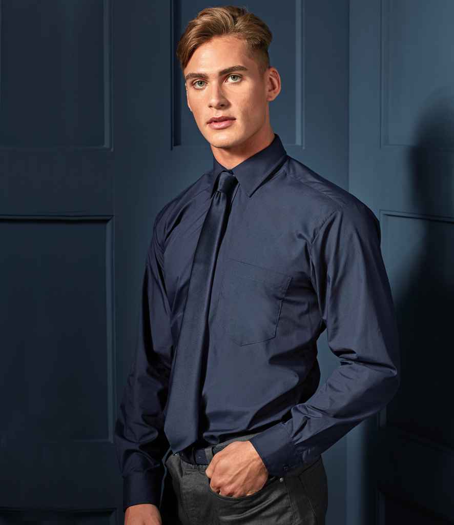 Premier Long Sleeve Poplin Shirt - (2nd Colours) in Navy by Premier — Custom branded clothing by Print Press, featuring premium embroidery produced in our specialist print lab in the UK.