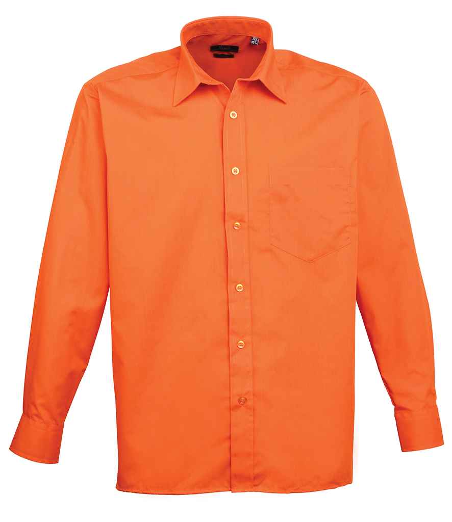 Premier Long Sleeve Poplin Shirt - (2nd Colours) in Orange by Premier — Custom branded clothing by Print Press, featuring premium embroidery produced in our specialist print lab in the UK.
