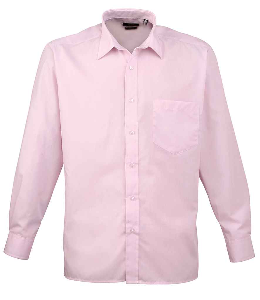 Premier Long Sleeve Poplin Shirt - (2nd Colours) in Pink by Premier — Custom branded clothing by Print Press, featuring premium embroidery produced in our specialist print lab in the UK.