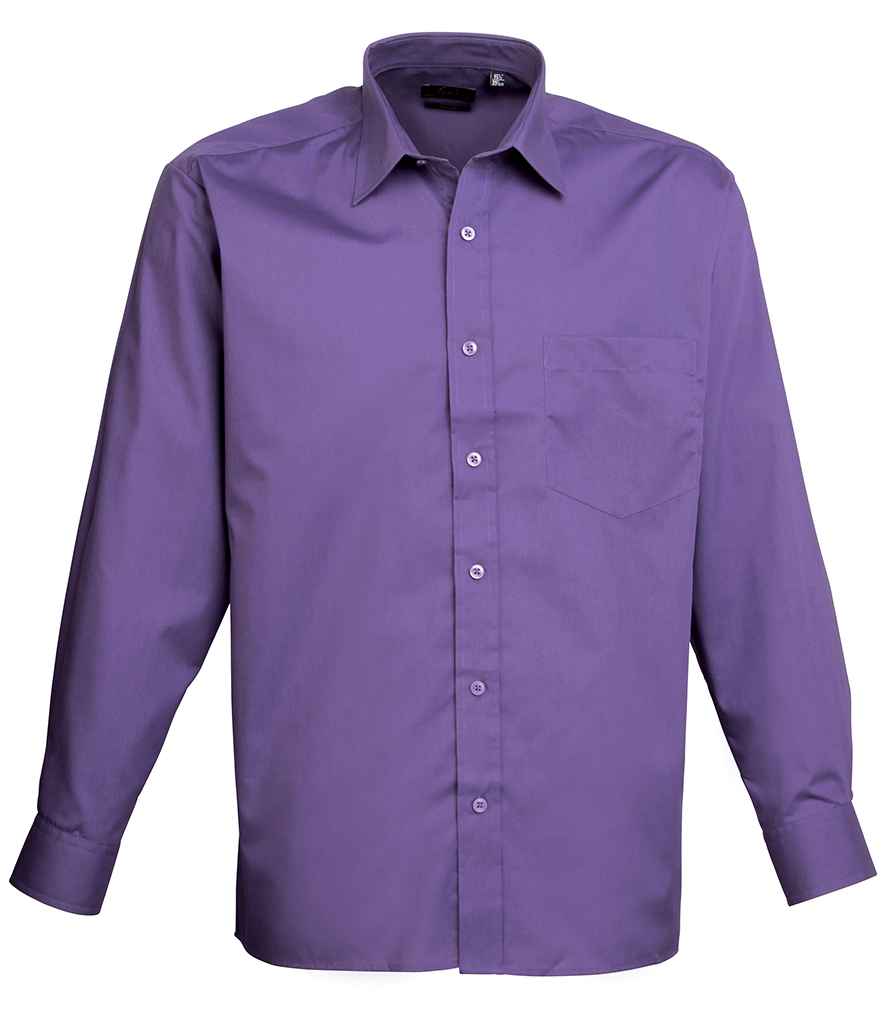 Premier Long Sleeve Poplin Shirt - (2nd Colours) in Purple by Premier — Custom branded clothing by Print Press, featuring premium embroidery produced in our specialist print lab in the UK.