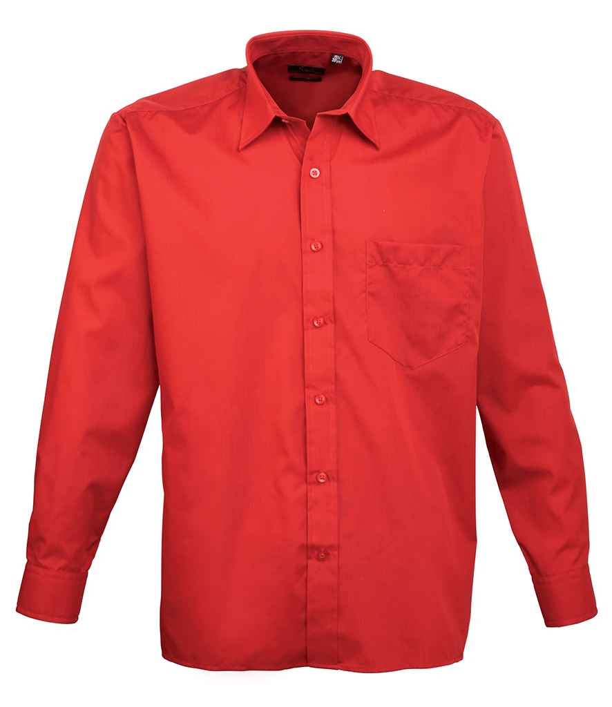 Premier Long Sleeve Poplin Shirt in 14.5 Red by Premier — Custom branded clothing by Print Press, featuring premium embroidery produced in our specialist print lab in the UK.