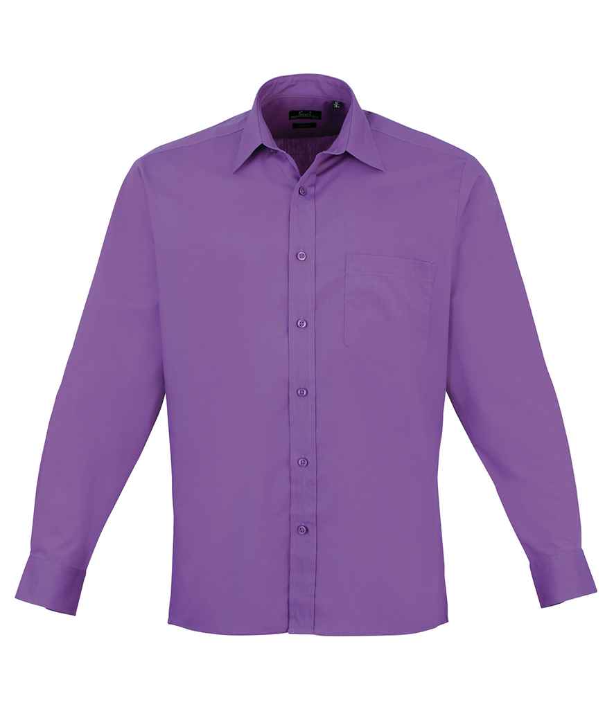 Premier Long Sleeve Poplin Shirt in Rich Violet by Premier — Custom branded clothing by Print Press, featuring premium embroidery produced in our specialist print lab in the UK.
