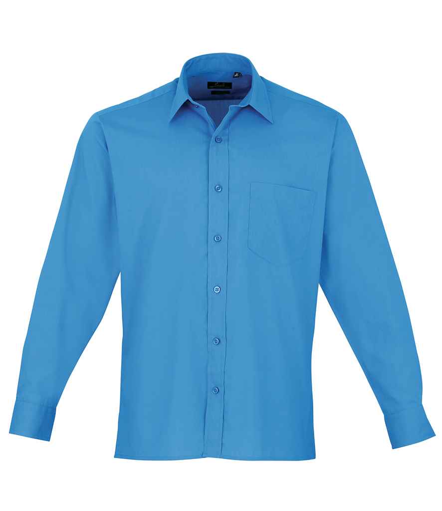 Premier Long Sleeve Poplin Shirt in Sapphire Blue by Premier — Custom branded clothing by Print Press, featuring premium embroidery produced in our specialist print lab in the UK.