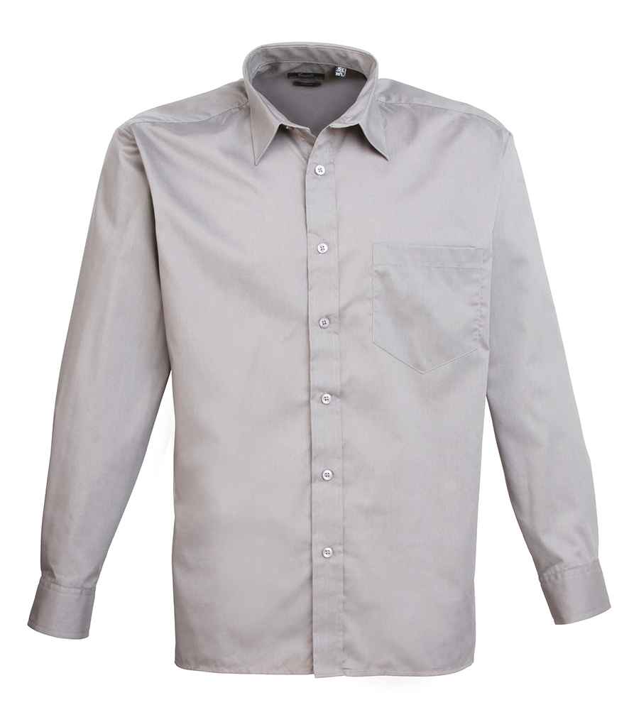Premier Long Sleeve Poplin Shirt in Silver by Premier — Custom branded clothing by Print Press, featuring premium embroidery produced in our specialist print lab in the UK.
