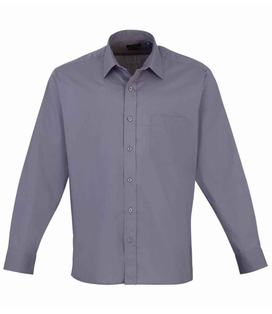 Premier Long Sleeve Poplin Shirt in Steel by Premier — Custom branded clothing by Print Press, featuring premium embroidery produced in our specialist print lab in the UK.