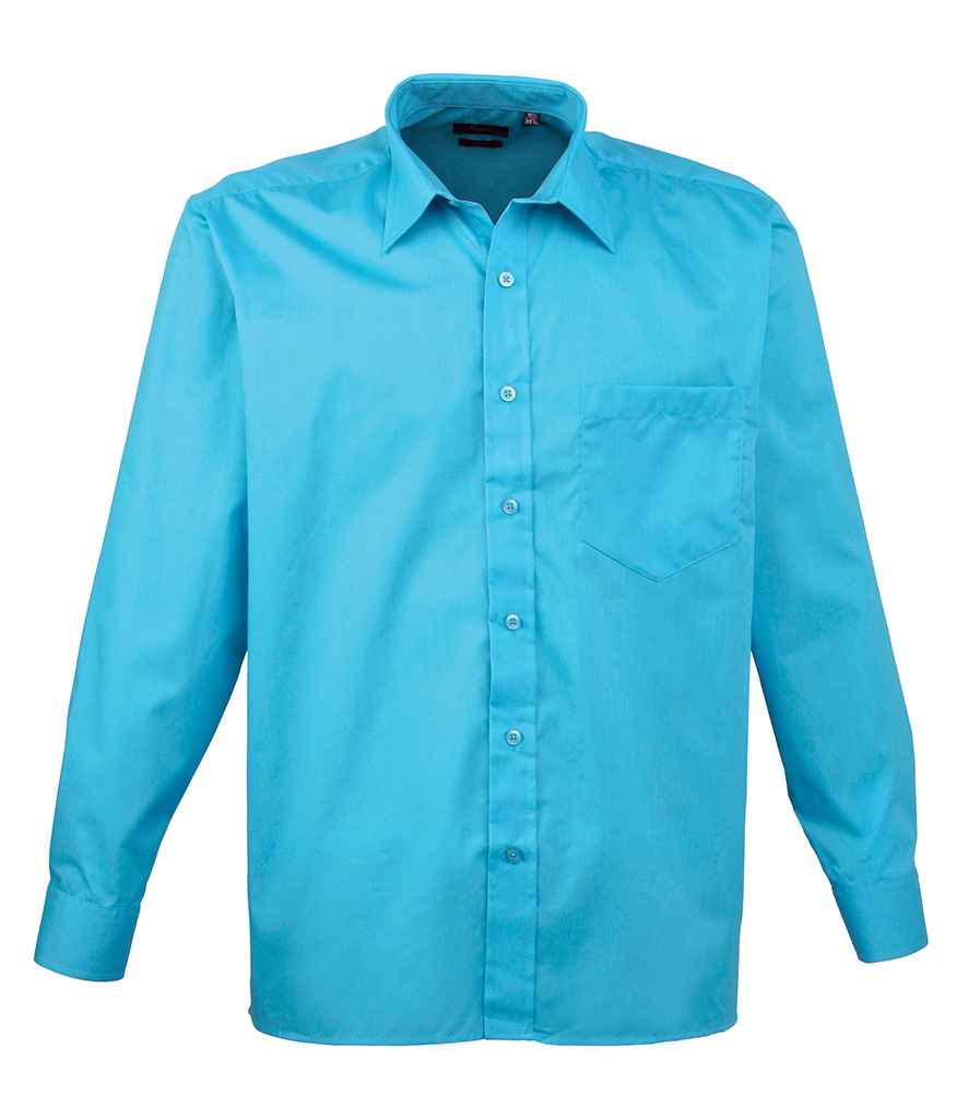 Premier Long Sleeve Poplin Shirt in Turquoise Blue by Premier — Custom branded clothing by Print Press, featuring premium embroidery produced in our specialist print lab in the UK.