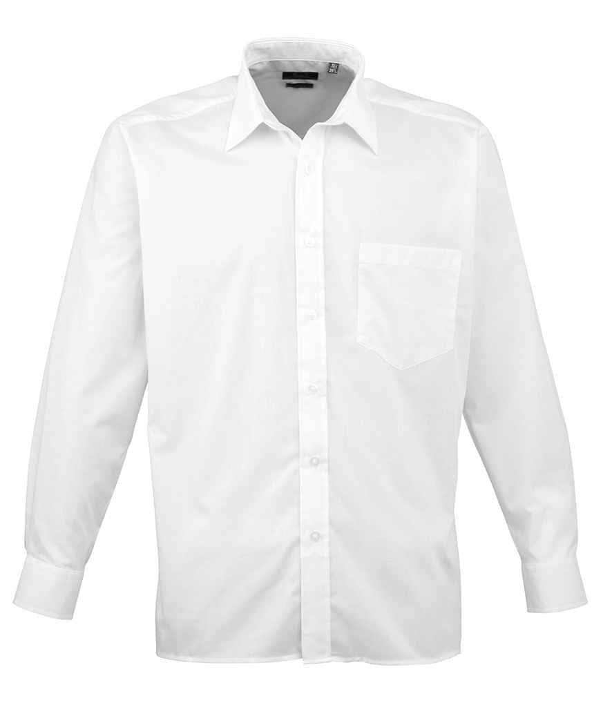 Premier Long Sleeve Poplin Shirt in White by Premier — Custom branded clothing by Print Press, featuring premium embroidery produced in our specialist print lab in the UK.