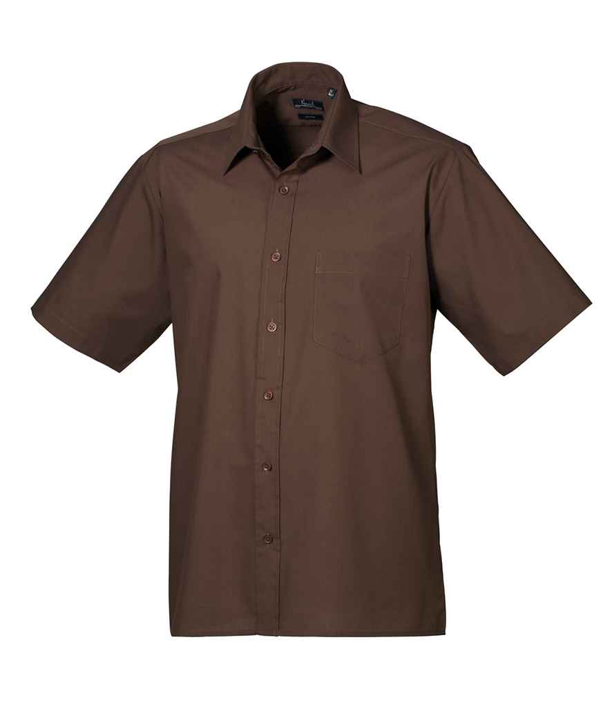 Premier Short Sleeve Poplin Shirt in Brown by Premier — Custom branded clothing by Print Press, featuring premium embroidery produced in our specialist print lab in the UK.