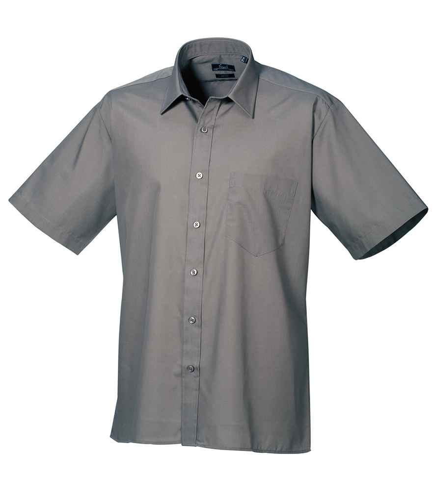 Premier Short Sleeve Poplin Shirt - (2nd Colours) in Dark Grey by Premier — Custom branded clothing by Print Press, featuring premium embroidery produced in our specialist print lab in the UK.