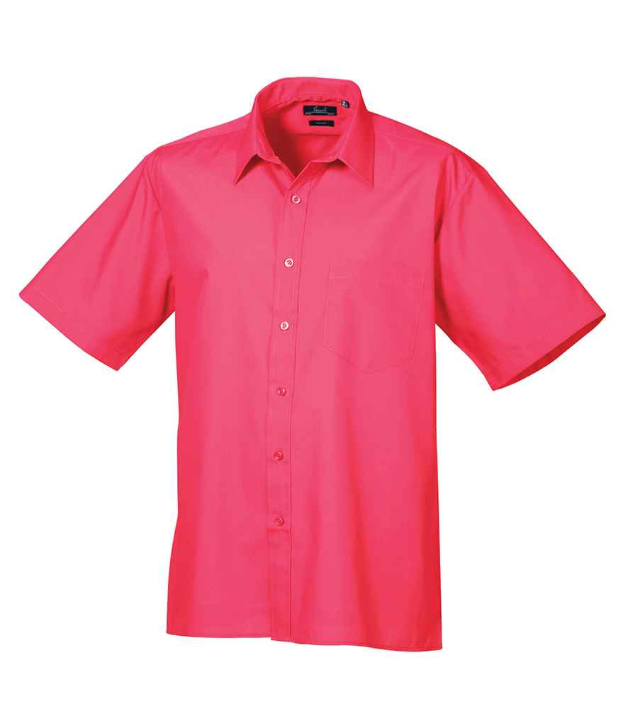 Premier Short Sleeve Poplin Shirt in Hot Pink by Premier — Custom branded clothing by Print Press, featuring premium embroidery produced in our specialist print lab in the UK.