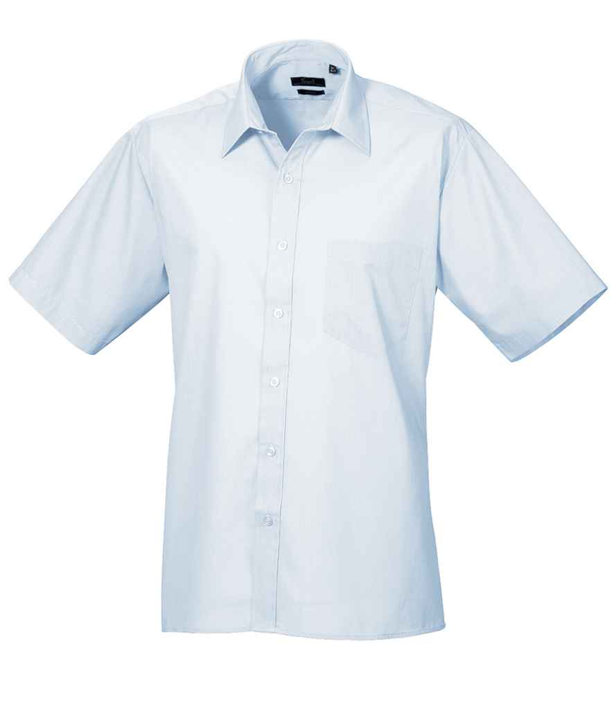 Premier Short Sleeve Poplin Shirt - (2nd Colours) in Light Blue by Premier — Custom branded clothing by Print Press, featuring premium embroidery produced in our specialist print lab in the UK.
