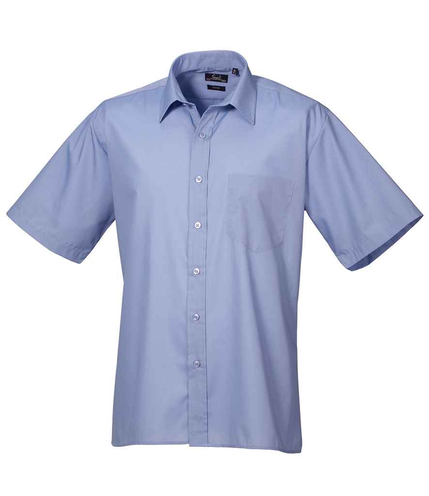 Premier Short Sleeve Poplin Shirt - (2nd Colours) in Mid Blue by Premier — Custom branded clothing by Print Press, featuring premium embroidery produced in our specialist print lab in the UK.