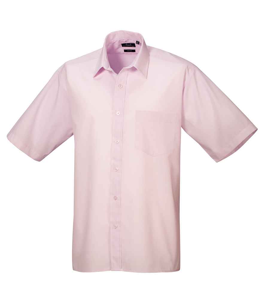 Premier Short Sleeve Poplin Shirt in Pink by Premier — Custom branded clothing by Print Press, featuring premium embroidery produced in our specialist print lab in the UK.
