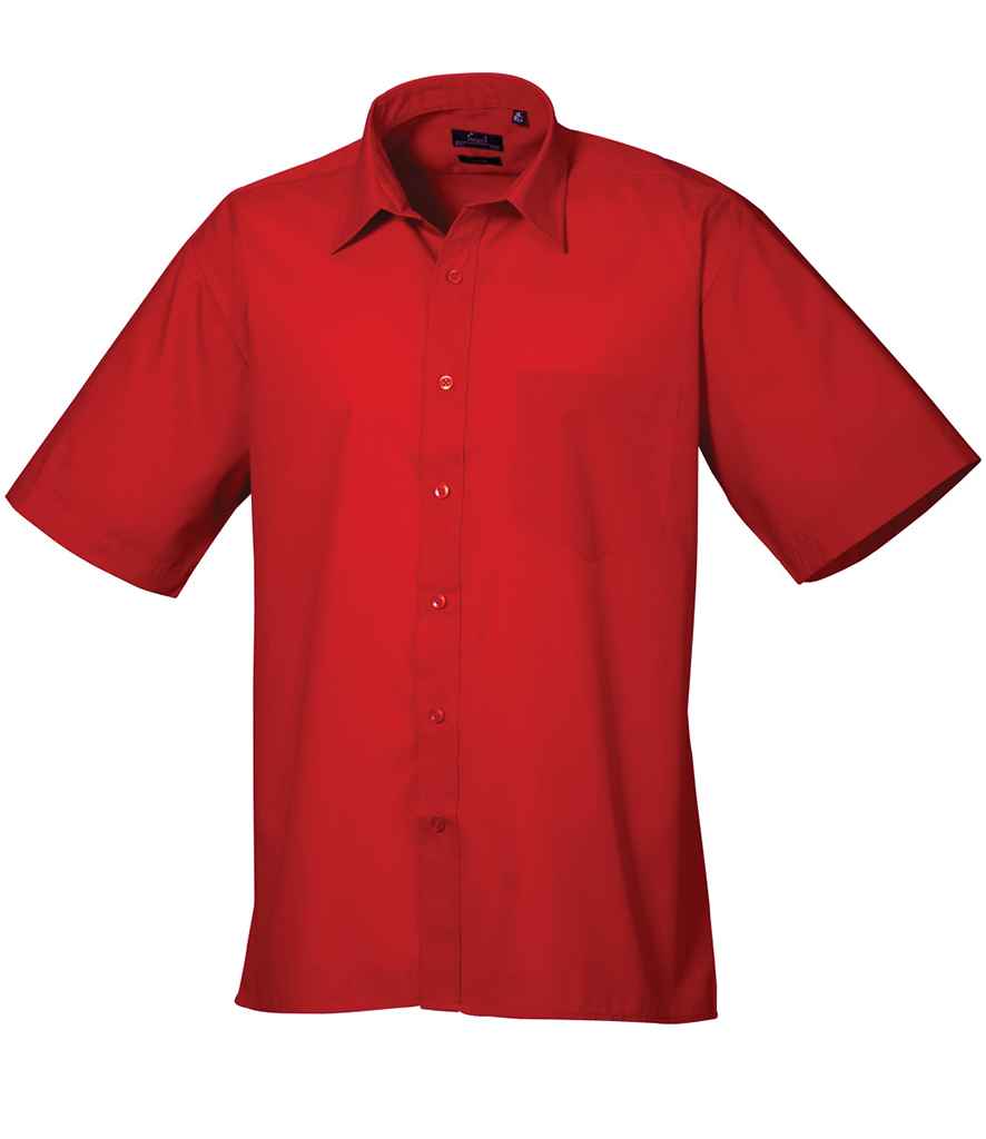 Premier Short Sleeve Poplin Shirt in Red by Premier — Custom branded clothing by Print Press, featuring premium embroidery produced in our specialist print lab in the UK.