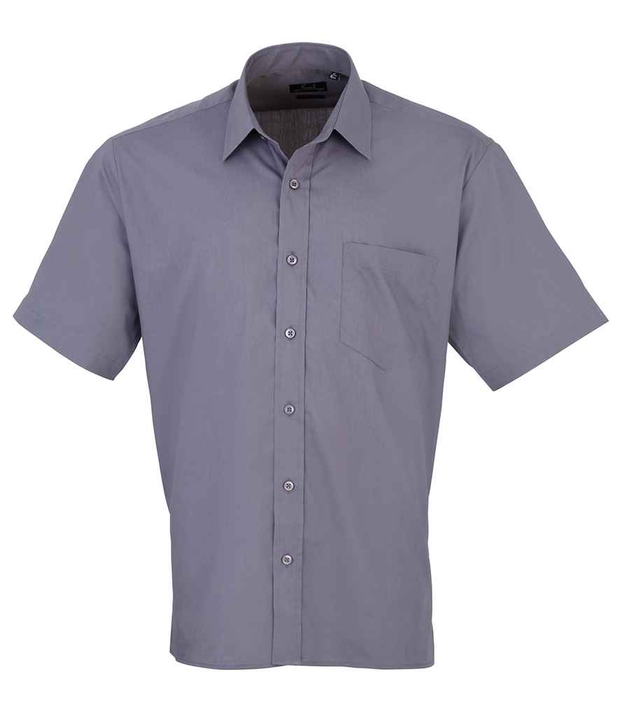 Premier Short Sleeve Poplin Shirt in Steel by Premier — Custom branded clothing by Print Press, featuring premium embroidery produced in our specialist print lab in the UK.