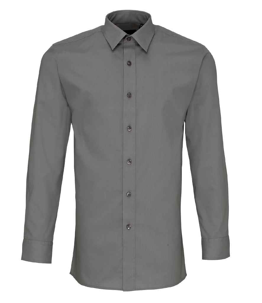 Premier Long Sleeve Fitted Poplin Shirt in by Premier — Custom branded clothing by Print Press, featuring premium embroidery produced in our specialist print lab in the UK.