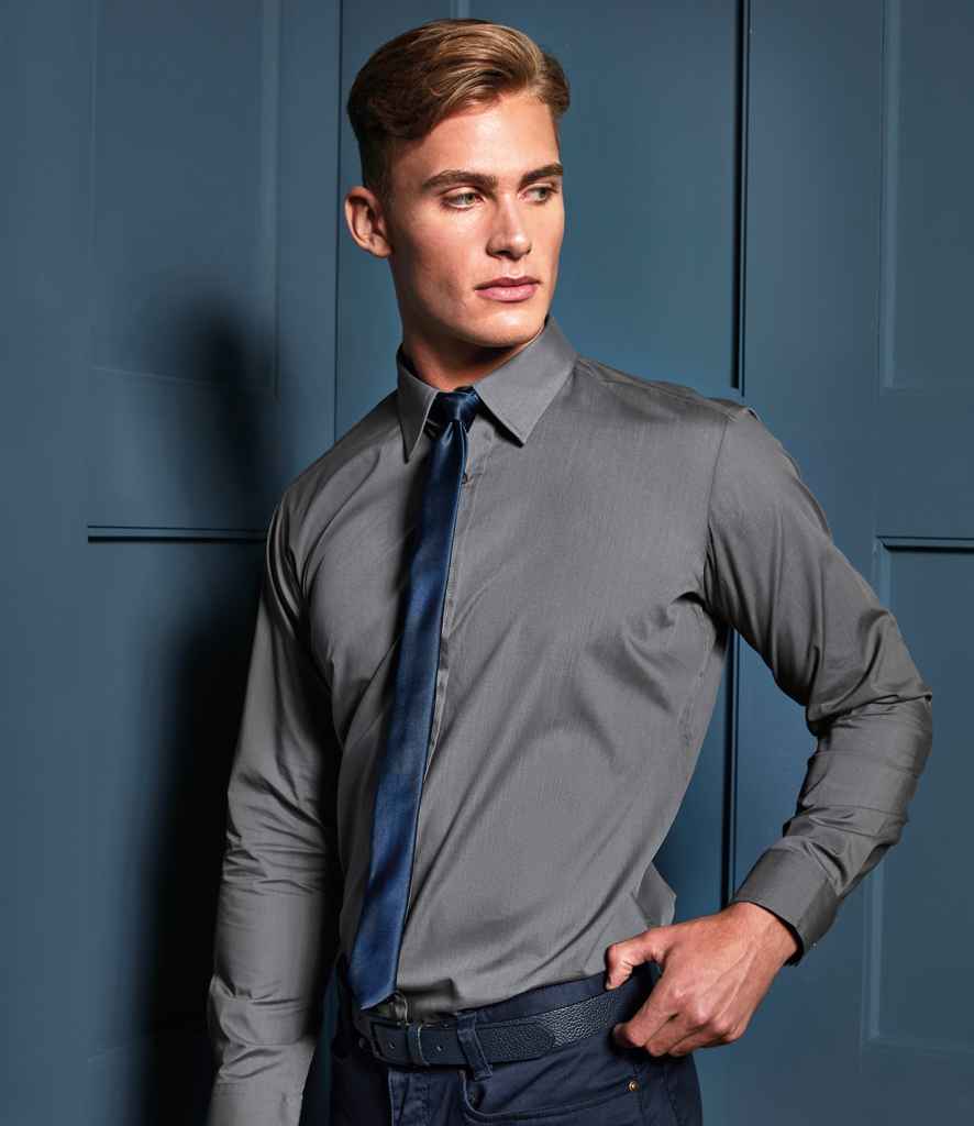 Premier Long Sleeve Fitted Poplin Shirt in Dark Grey by Premier — Custom branded clothing by Print Press, featuring premium embroidery produced in our specialist print lab in the UK.